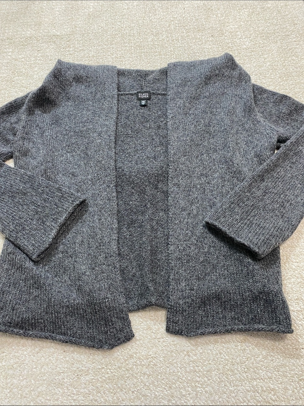 Eileen Fisher Hooded Open-Front Cardigan - Charcoal Gray Size S - Picture 14 of 16